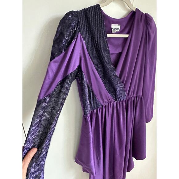 Vintage 70s Disco Nighclub Dress Purple Size small Sparkle Statement Style USA - Picture 5 of 17
